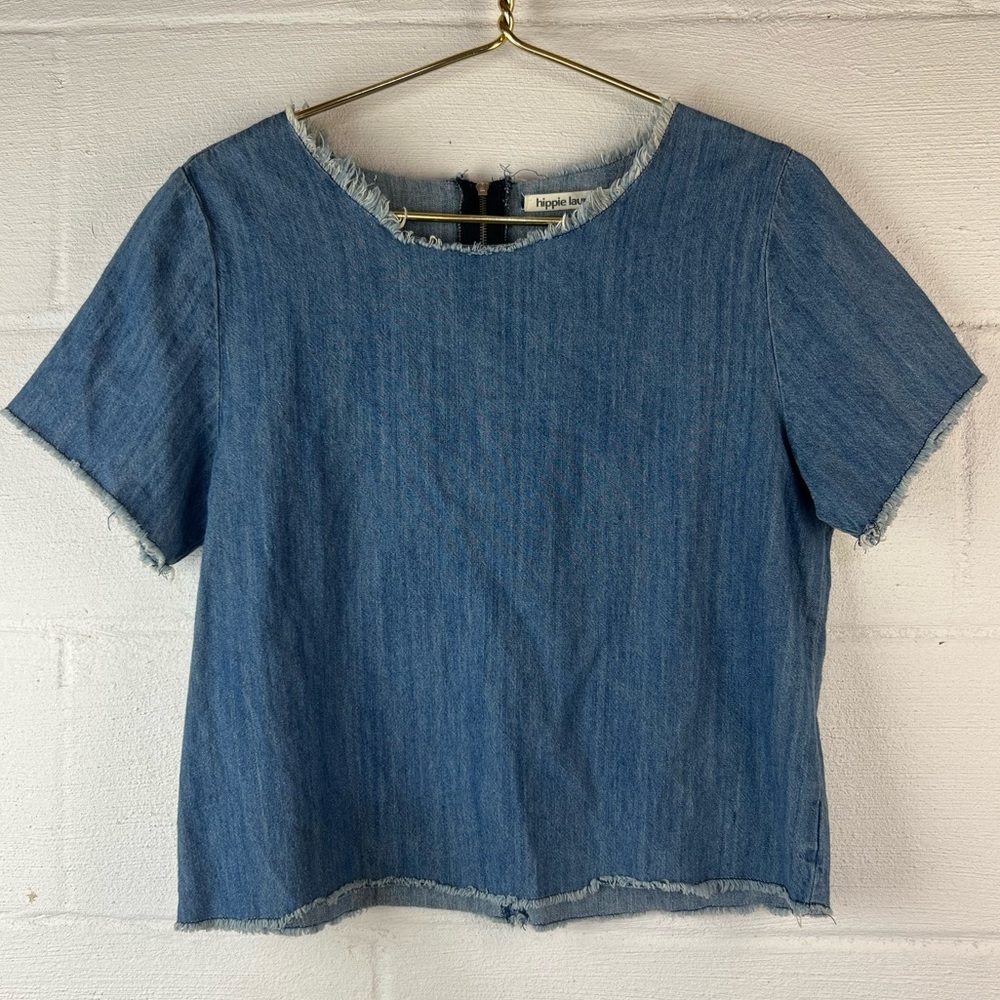 Hippie Laundry Raw Hem Chambray Top, Medium